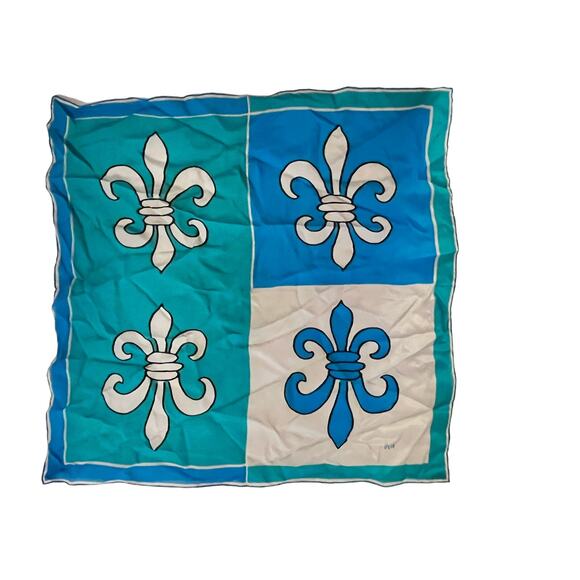 Vintage Vera Neumann Scarf - Signed - Had Screen in the US - Blue - Fleur De Lis - Picture 1 of 10